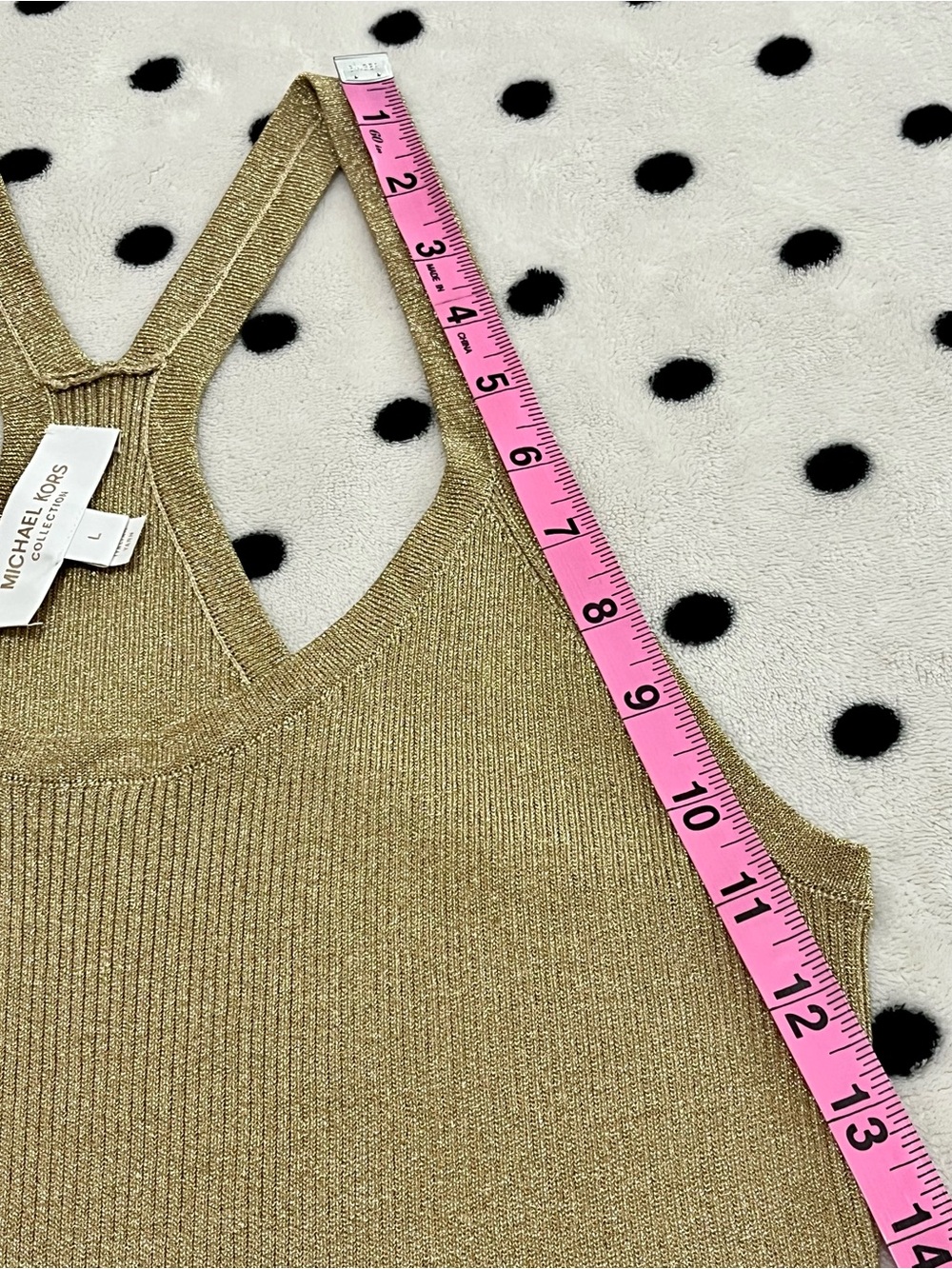 Michael Kors Collection Gold Ribbed Racerback Tank Top Size L - Picture 8 of 10